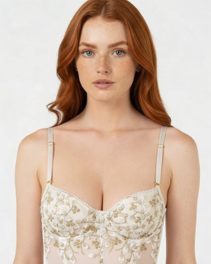Floral Embroidered Mesh Bralette Set