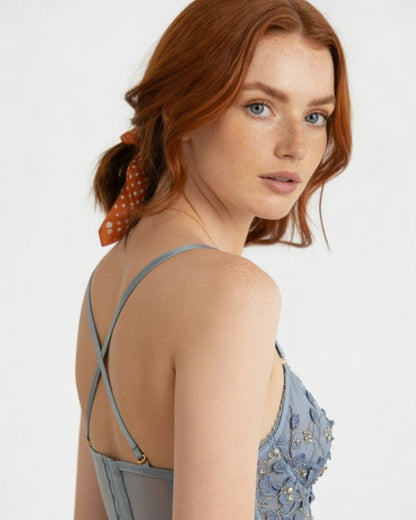 Floral Embroidered Mesh Bralette Set