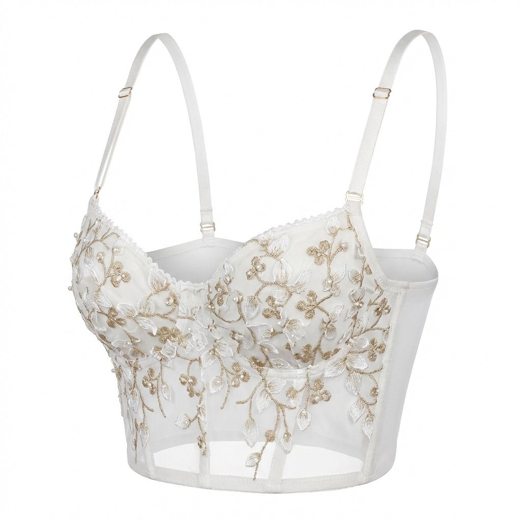 Floral Embroidered Mesh Bralette Set
