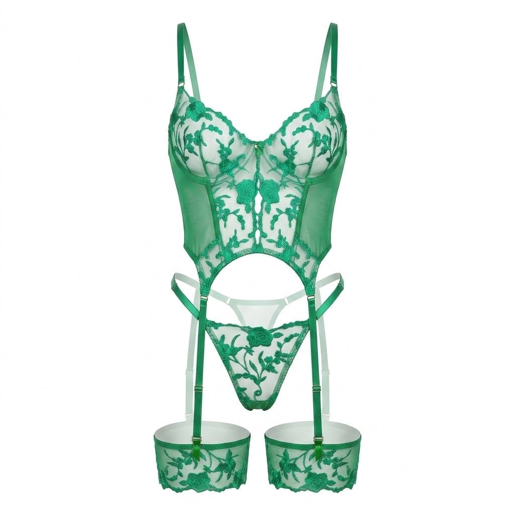 Floral Embroidered Mesh Bustier Set - AR UNIVERSALAR UNIVERSALLingerie Sets