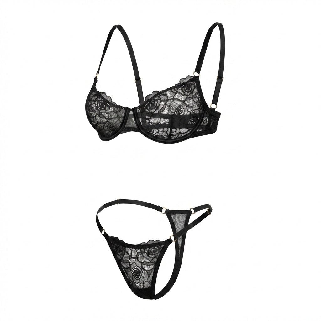 Floral Lace Balconette Bra and Thong Set - AR UNIVERSALghntshLingerie Sets