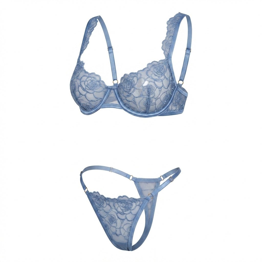 Floral Lace Balconette Bra and Thong Set - AR UNIVERSALghntshLingerie Sets