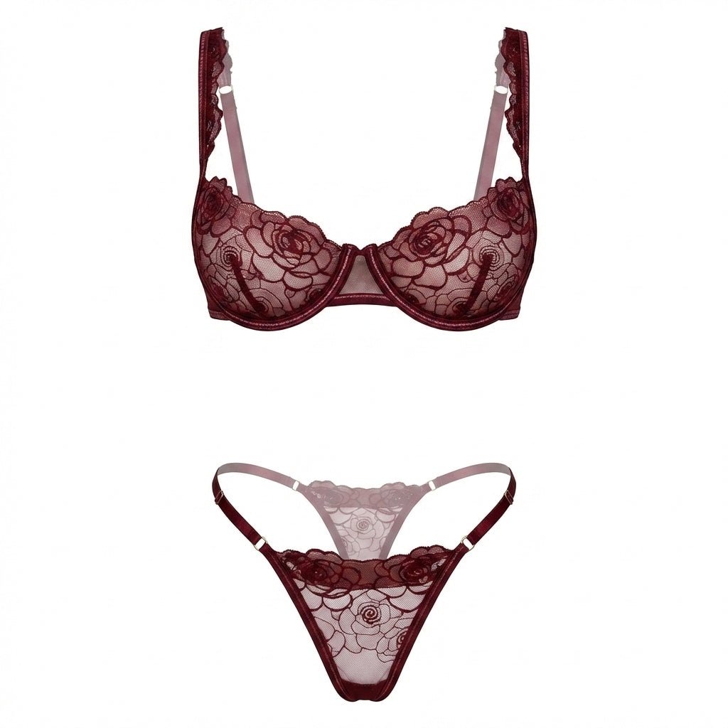 Floral Lace Balconette Bra and Thong Set - AR UNIVERSALghntshLingerie Sets
