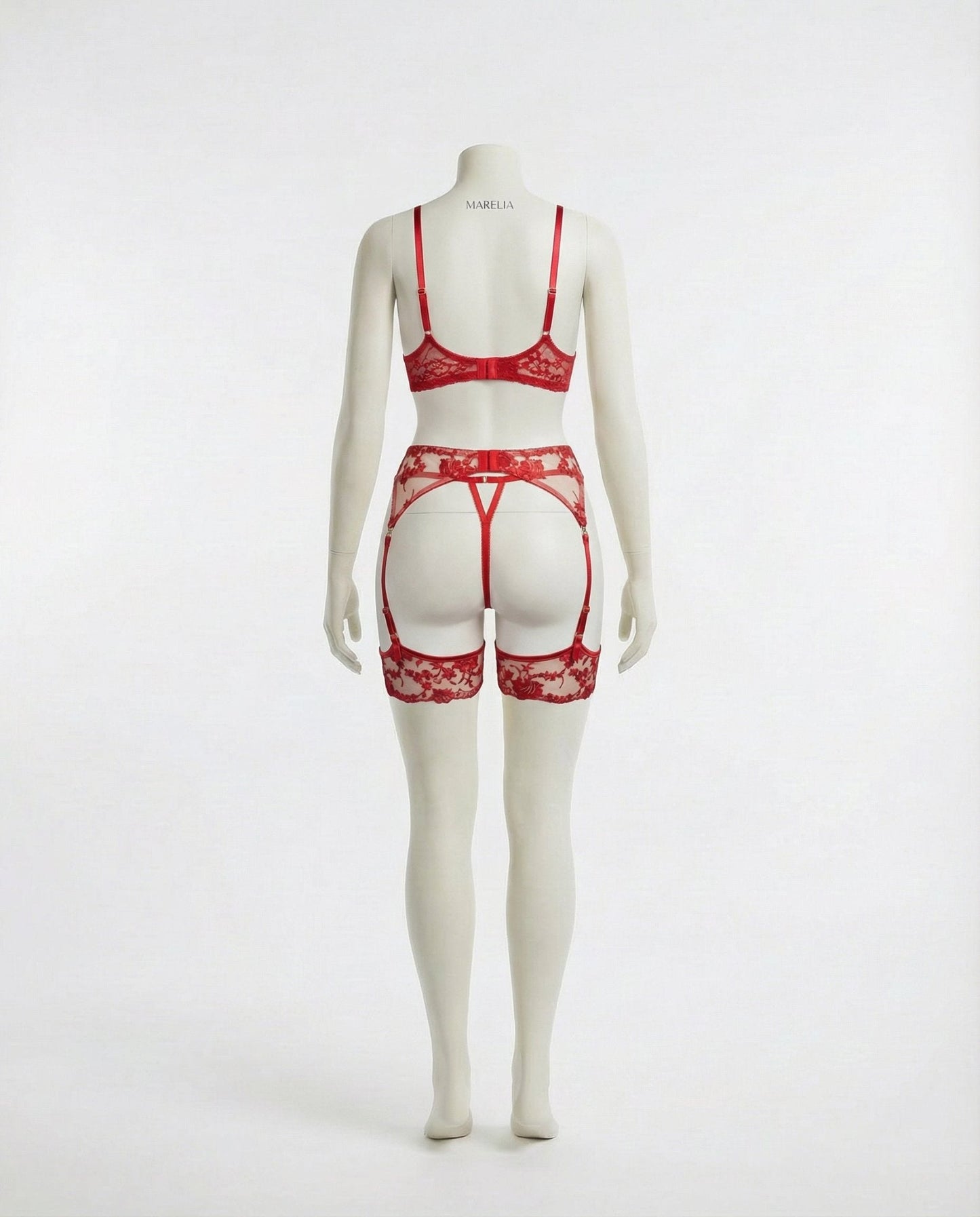 Floral Lace Bra Brief And Suspender Belt Set