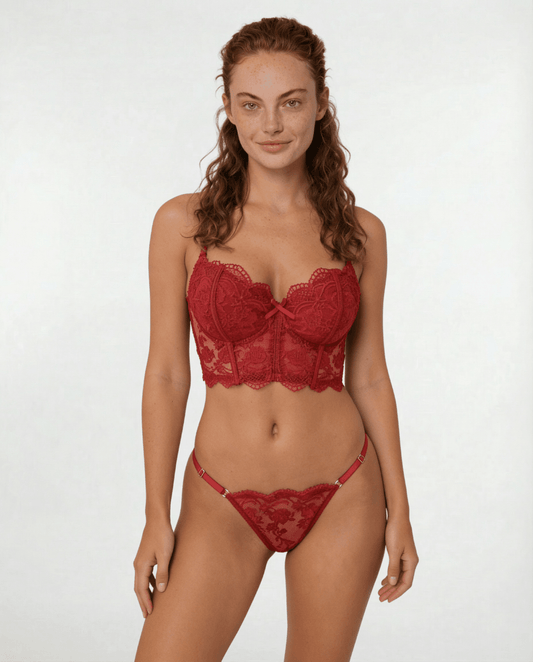 Floral Lace Bralette And Thong Set