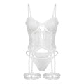 Floral Lace Bustier Corset Thong Leg Garter Set - AR UNIVERSALAR UNIVERSALLingerie Sets
