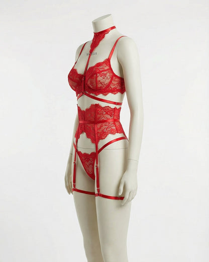 Floral Lace Corset Four Piece Set