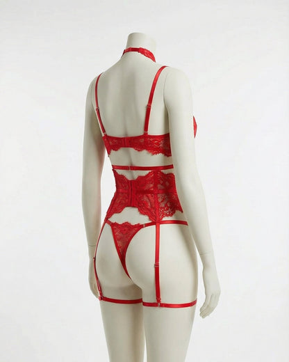 Floral Lace Corset Four Piece Set