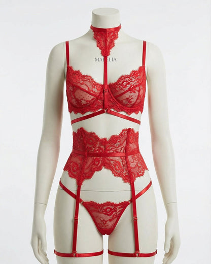 Floral Lace Corset Four Piece Set