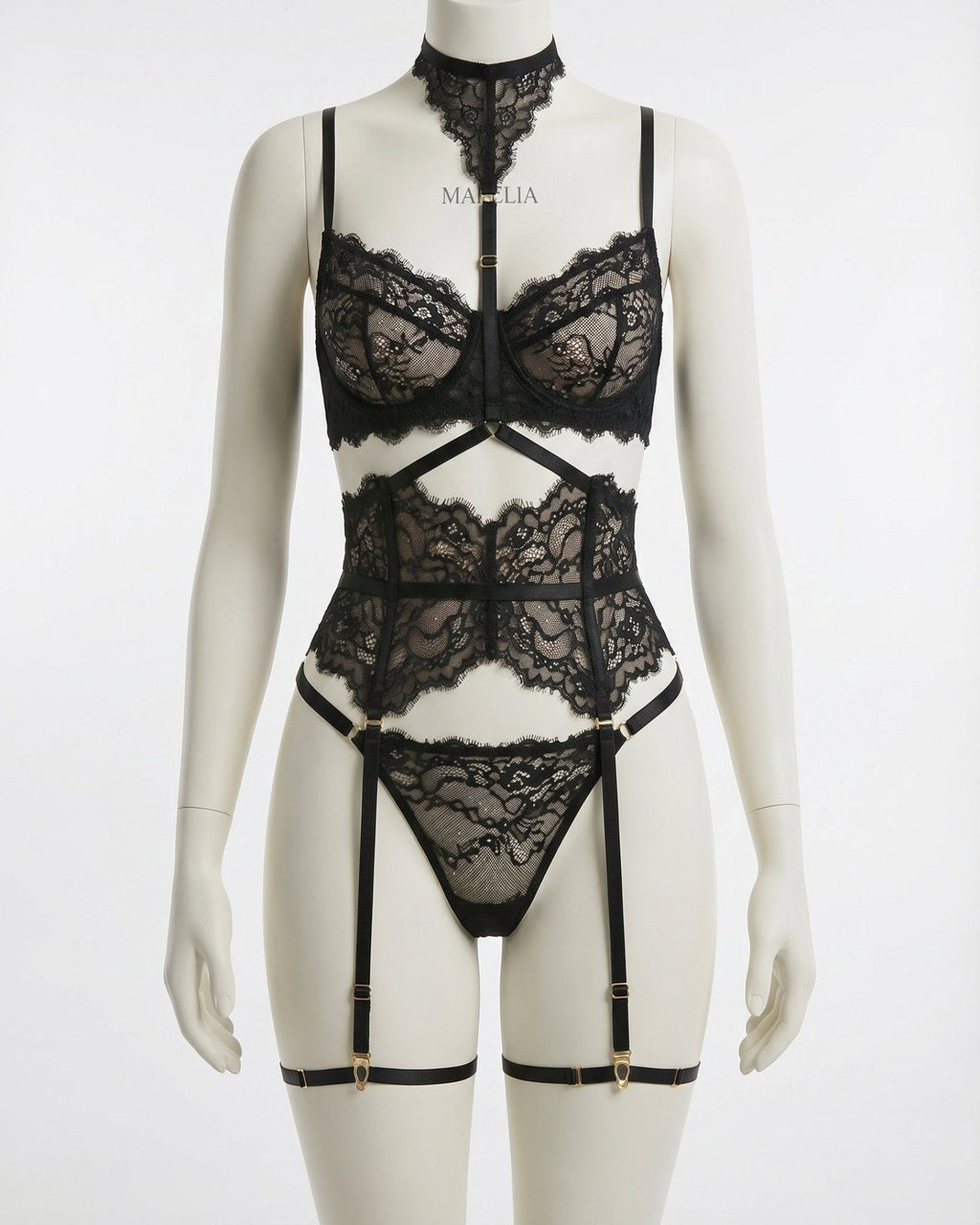 Underwired Bra and Corset Combo with Floral Lace - 4 Piece Lingerie Set - AR UNIVERSALghntshLingerie Sets