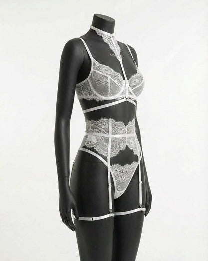 Floral Lace Corset Four Piece Set