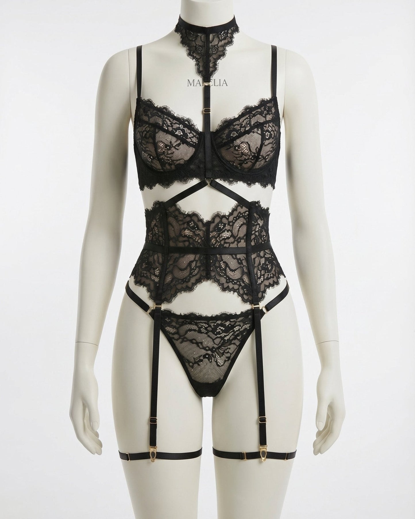 Floral Lace Corset Four Piece Set