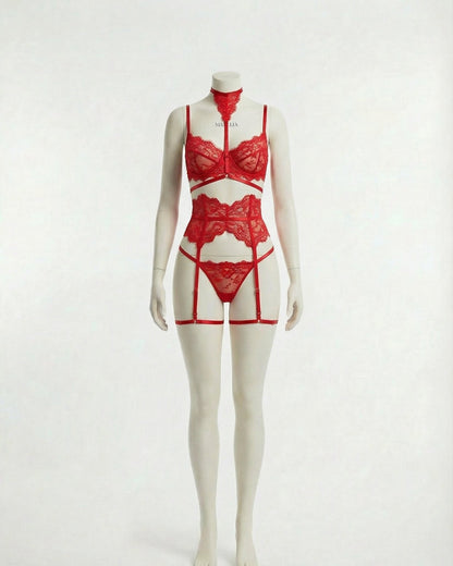 Floral Lace Corset Four Piece Set