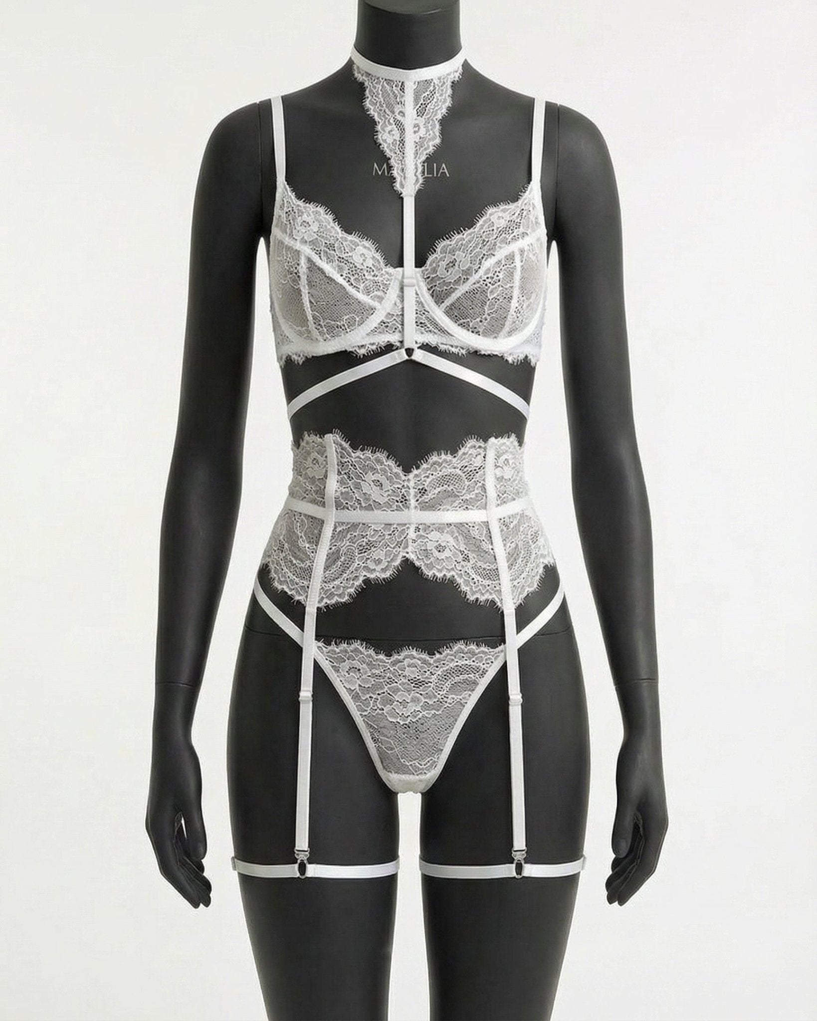 Underwired Bra and Corset Combo with Floral Lace - 4 Piece Lingerie Set - AR UNIVERSALghntshLingerie Sets