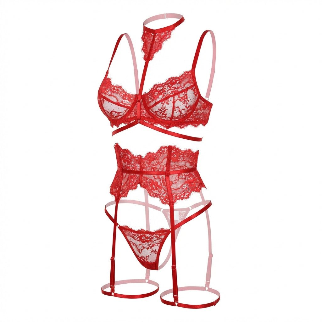 Floral Lace Corset Four Piece Set