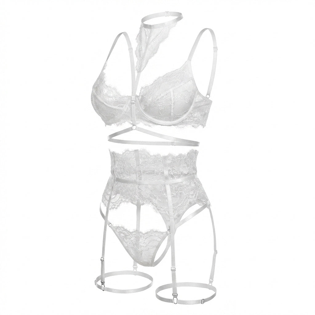 Floral Lace Corset Four Piece Set