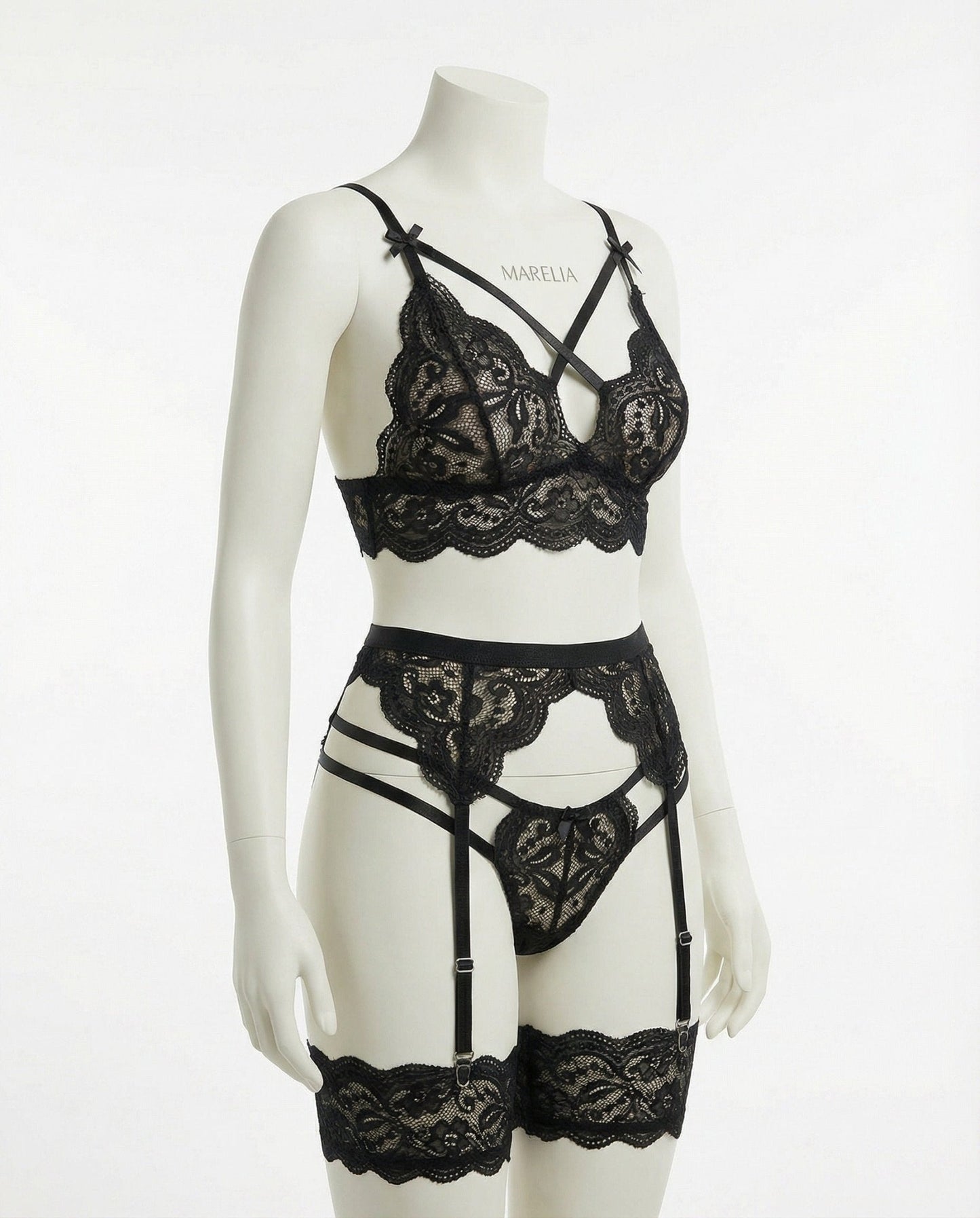 Floral Lace Four Piece Lingerie Set