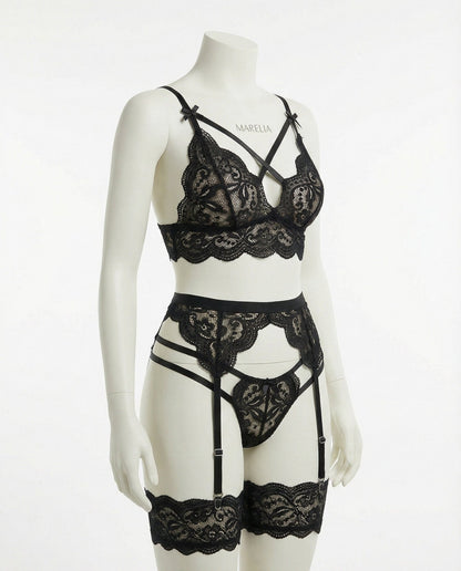 Floral Lace Four Piece Lingerie Set