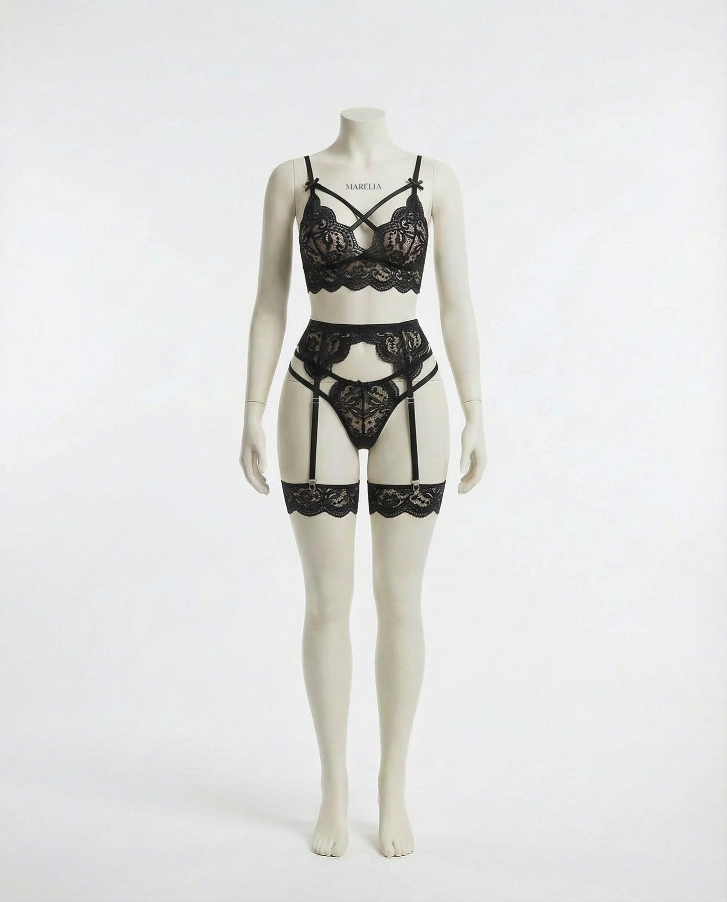 Floral Lace Four Piece Lingerie Set