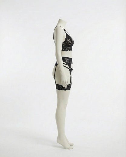 Floral Lace Four Piece Lingerie Set
