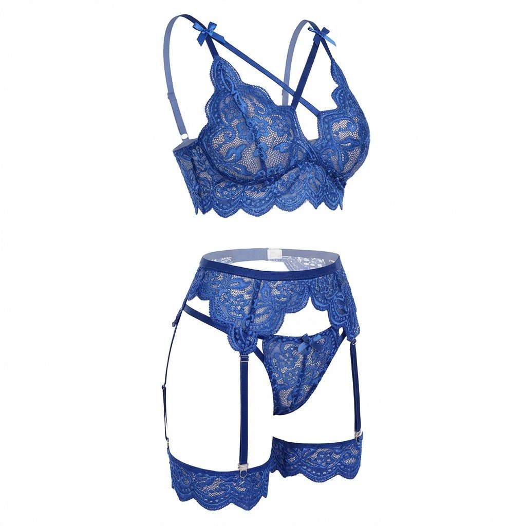 Floral Lace Four Piece Lingerie Set