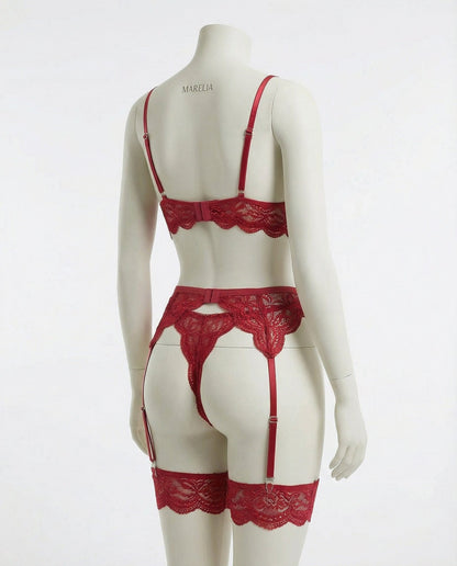 Floral Lace Four Piece Lingerie Set