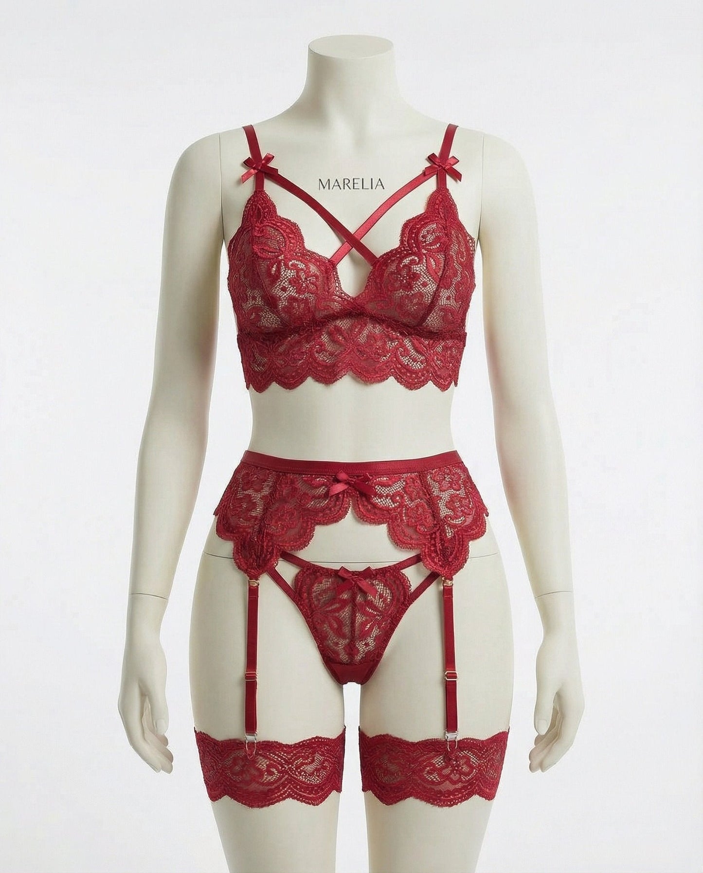 Floral Lace Four Piece Lingerie Set