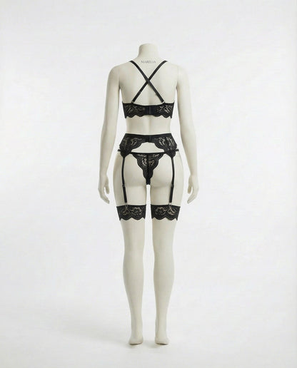 Floral Lace Four Piece Lingerie Set