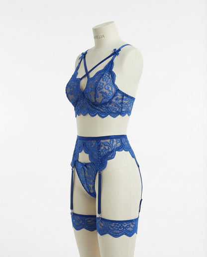 Floral Lace Four Piece Lingerie Set