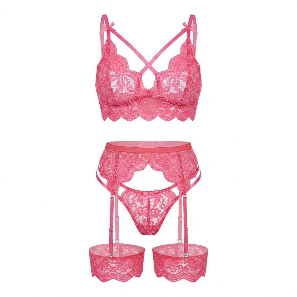 Floral Lace Four Piece Lingerie Set