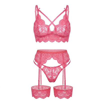Floral Lace Four Piece Lingerie Set