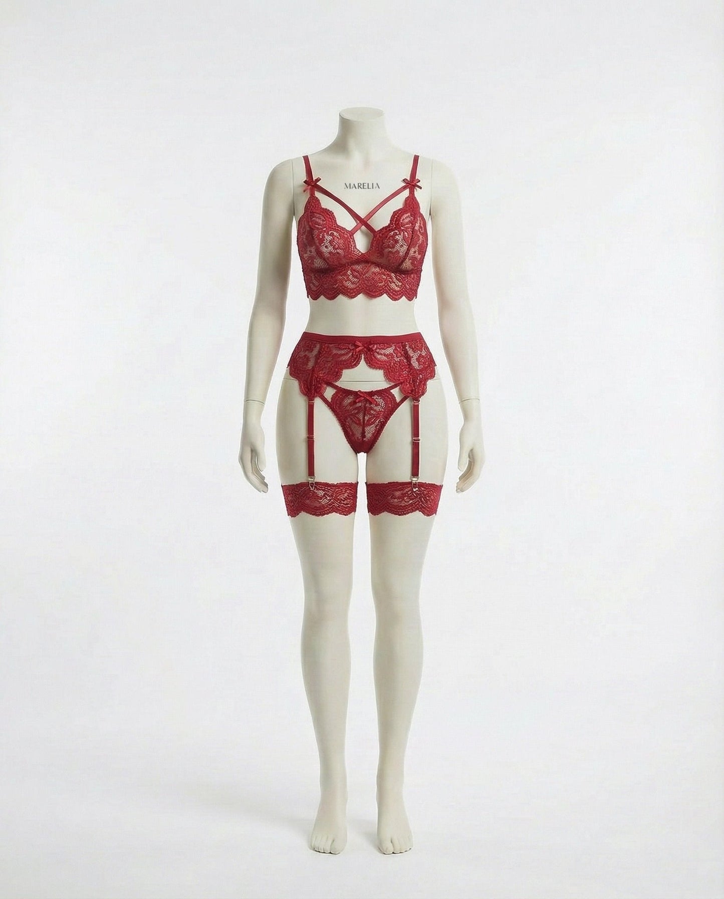 Floral Lace Four Piece Lingerie Set