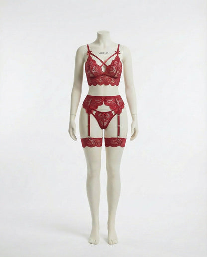 Floral Lace Four Piece Lingerie Set