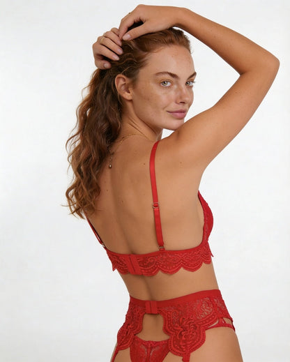 Floral Lace Four Piece Lingerie Set