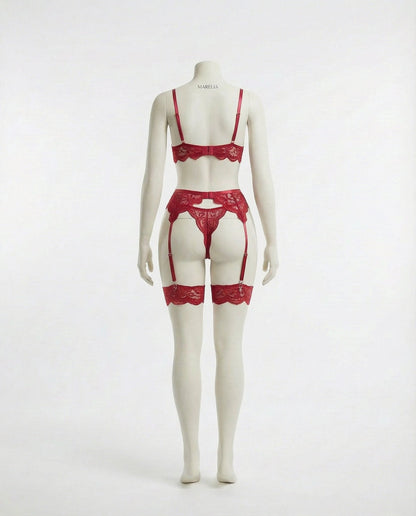 Floral Lace Four Piece Lingerie Set