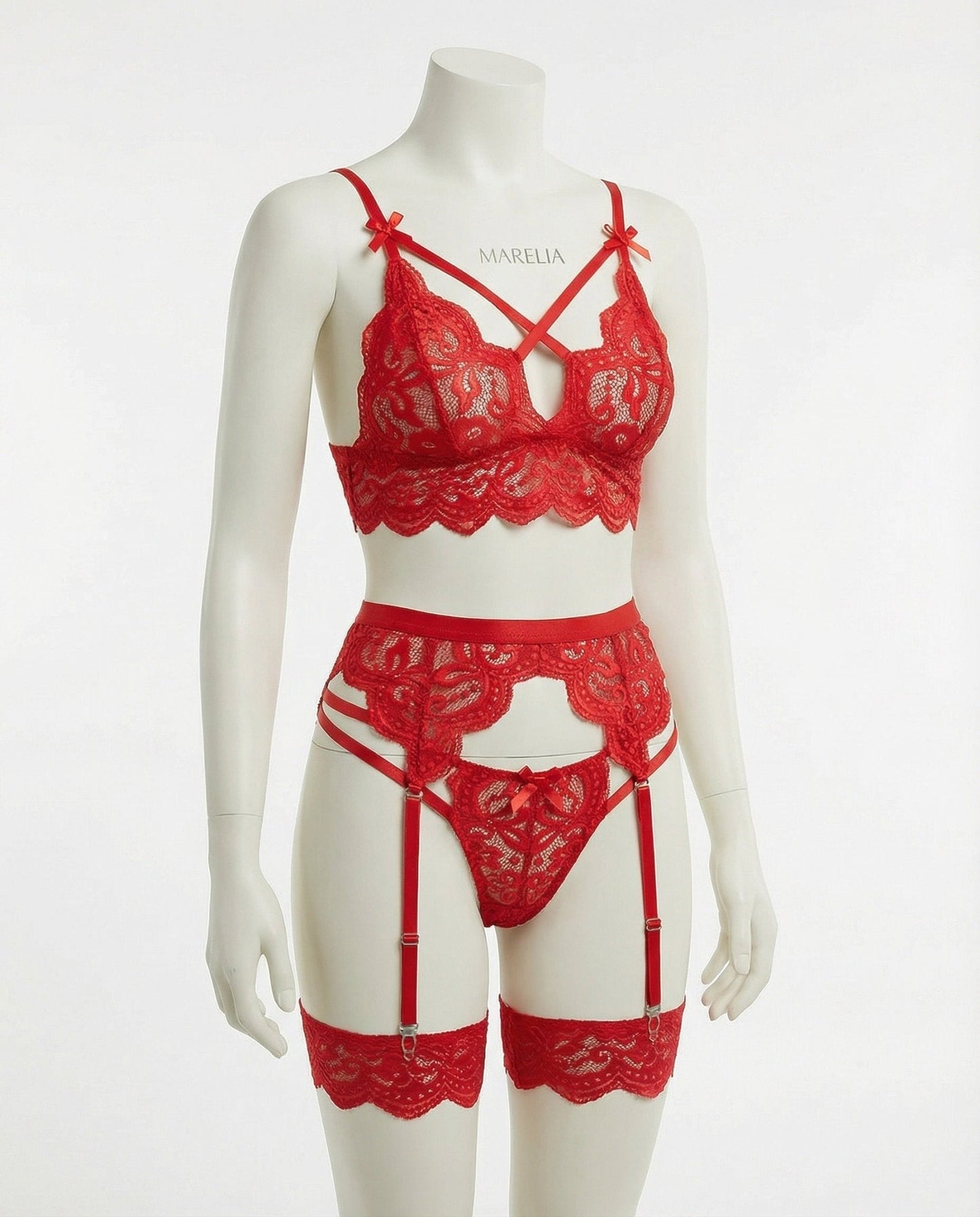 Floral Lace Four Piece Lingerie Set