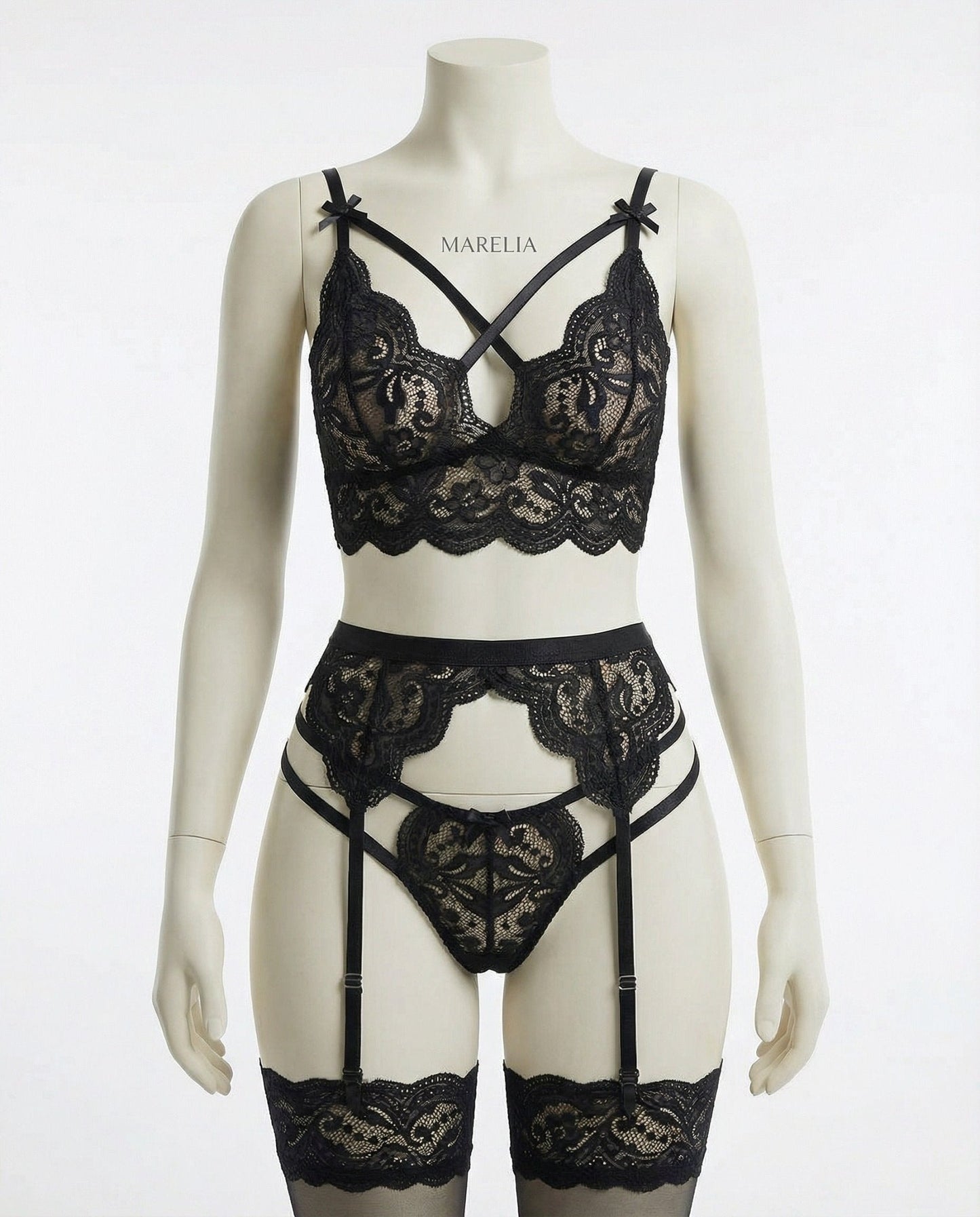 Floral Lace Four Piece Lingerie Set