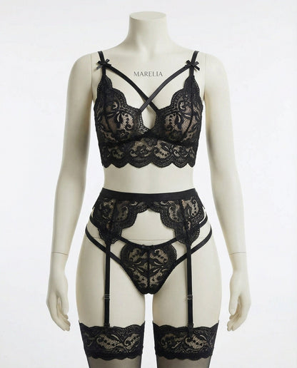 Floral Lace Four Piece Lingerie Set