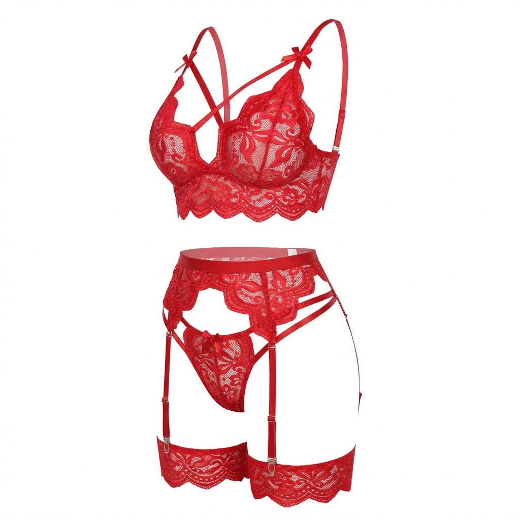 Floral Lace Four Piece Lingerie Set