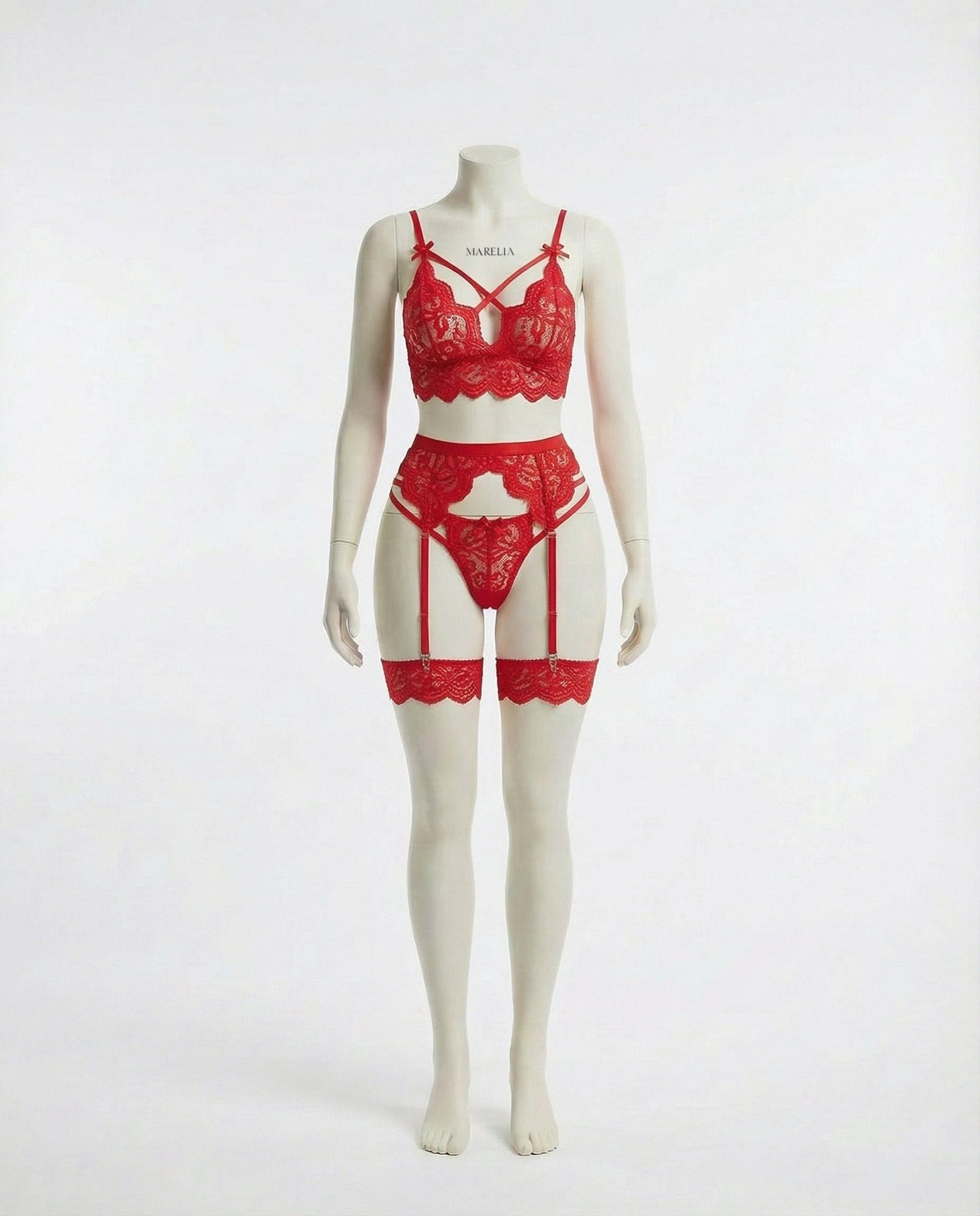 Floral Lace Four Piece Lingerie Set