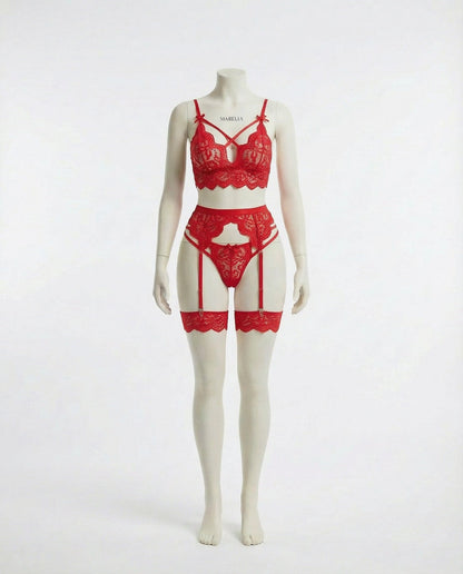 Floral Lace Four Piece Lingerie Set
