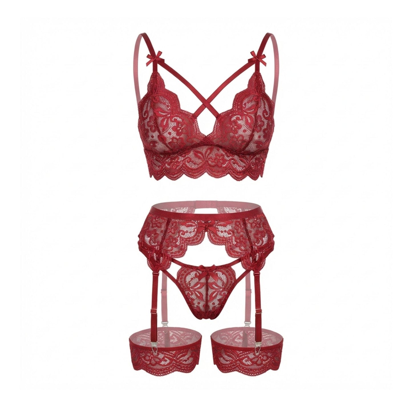 Floral Lace Four Piece Lingerie Set