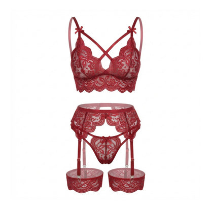 Floral Lace Four Piece Lingerie Set