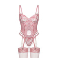 Floral Lace Three Piece Corset Lingerie Set - AR UNIVERSALghntshLingerie Sets