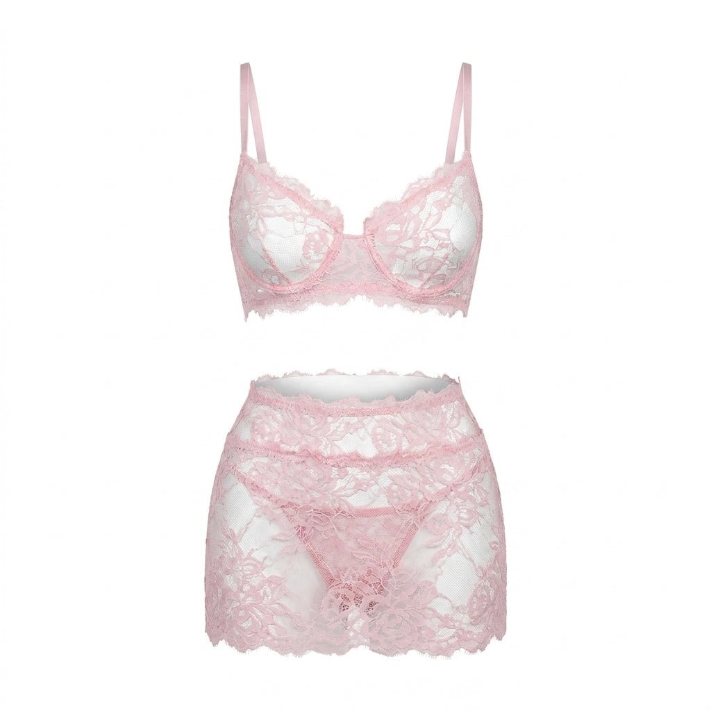 Floral Lace Three Piece Lingerie Set - AR UNIVERSALAR UNIVERSALLingerie Sets