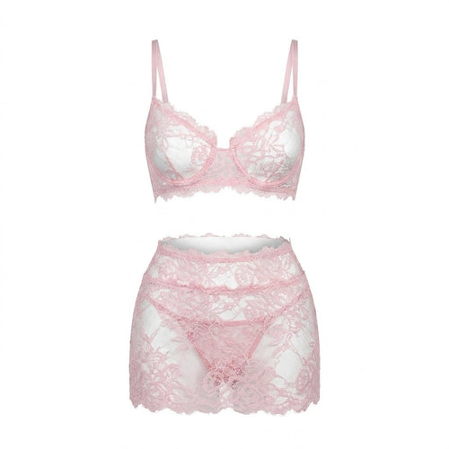 Floral Lace Three Piece Lingerie Set