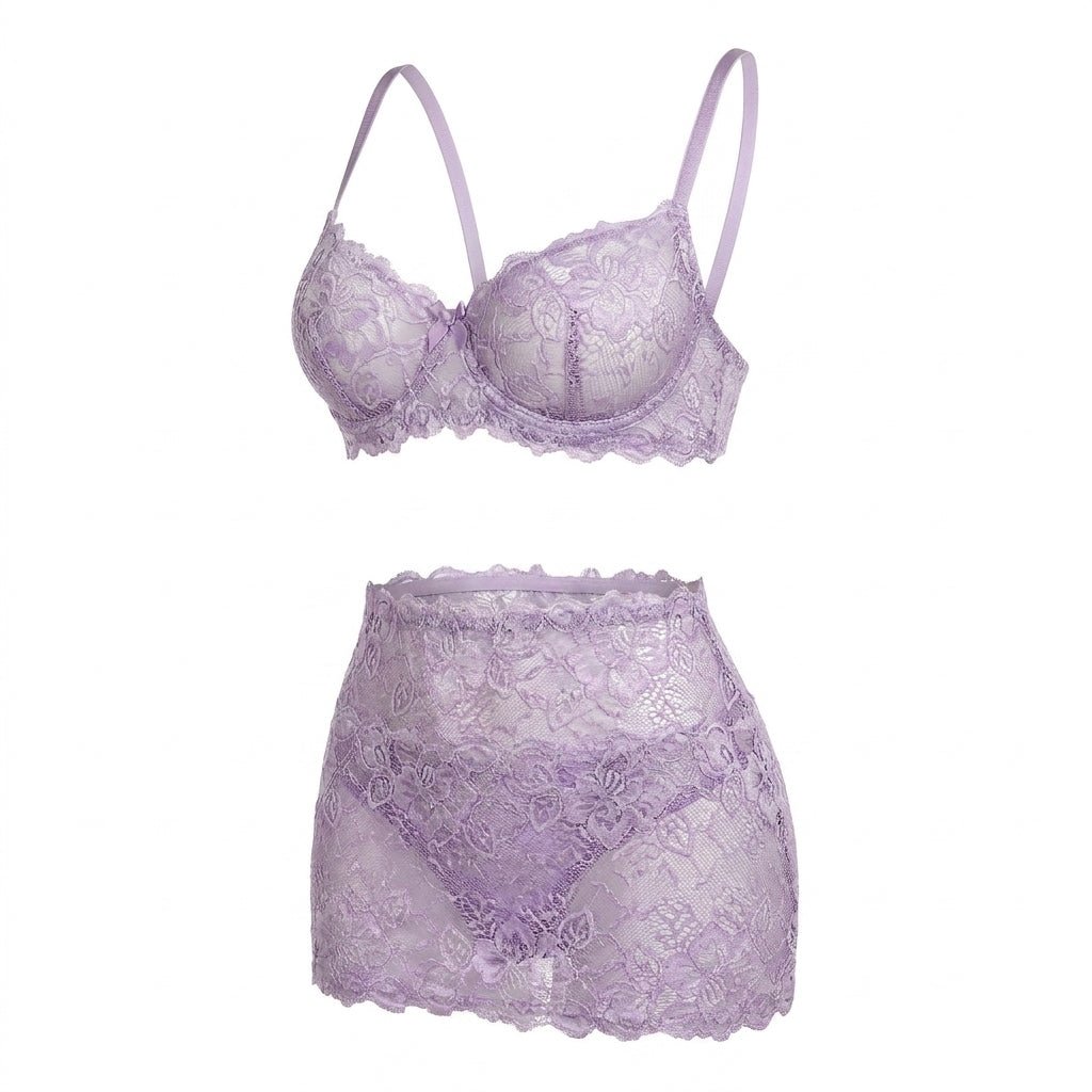 Floral Lace Three Piece Lingerie Set - AR UNIVERSALAR UNIVERSALLingerie Sets