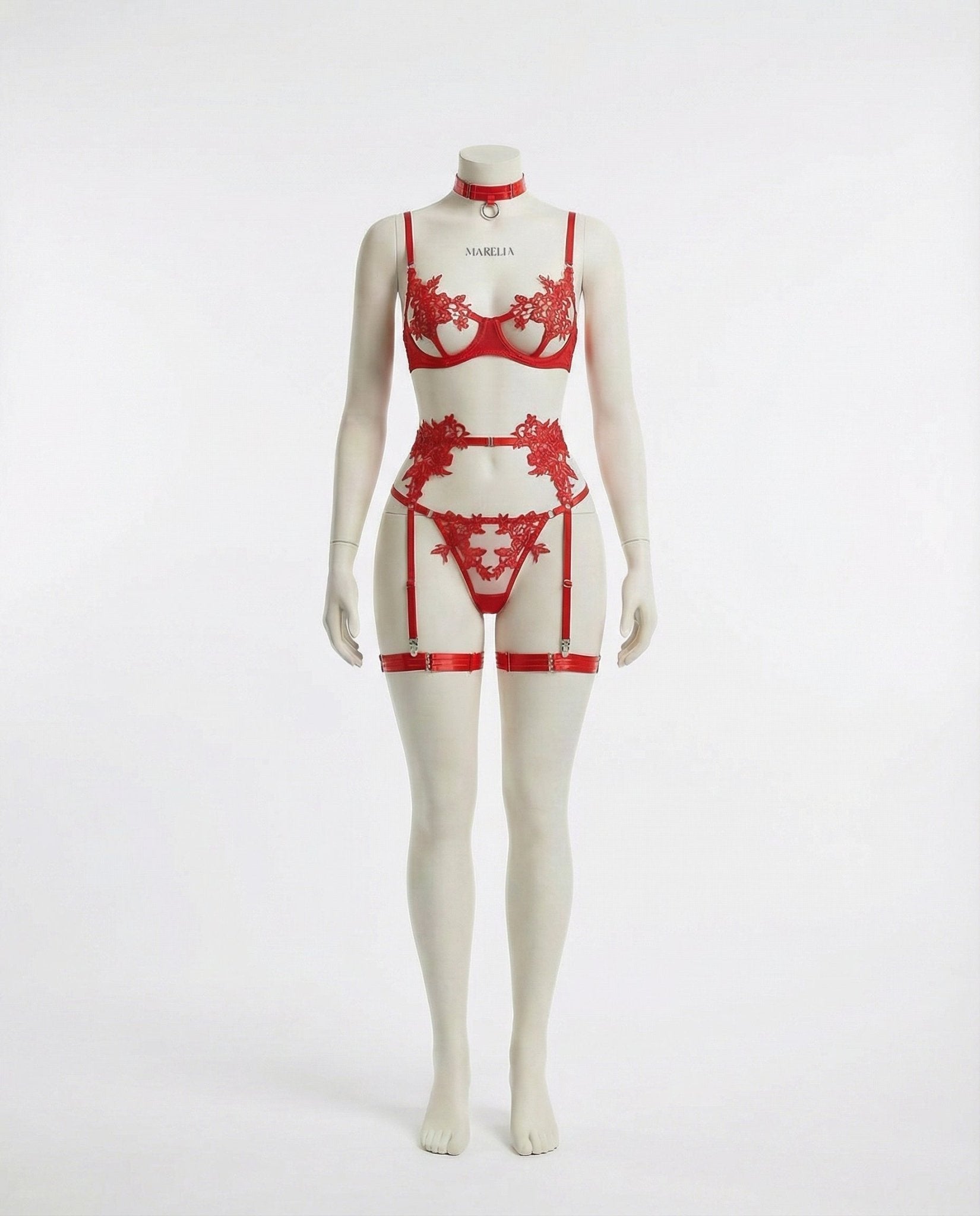 Lace Appliqué Bra G - String And Suspender Set - AR UNIVERSALghntshLingerie Set