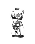 Lace Appliqué Bra G - String And Suspender Set - AR UNIVERSALghntshLingerie Set