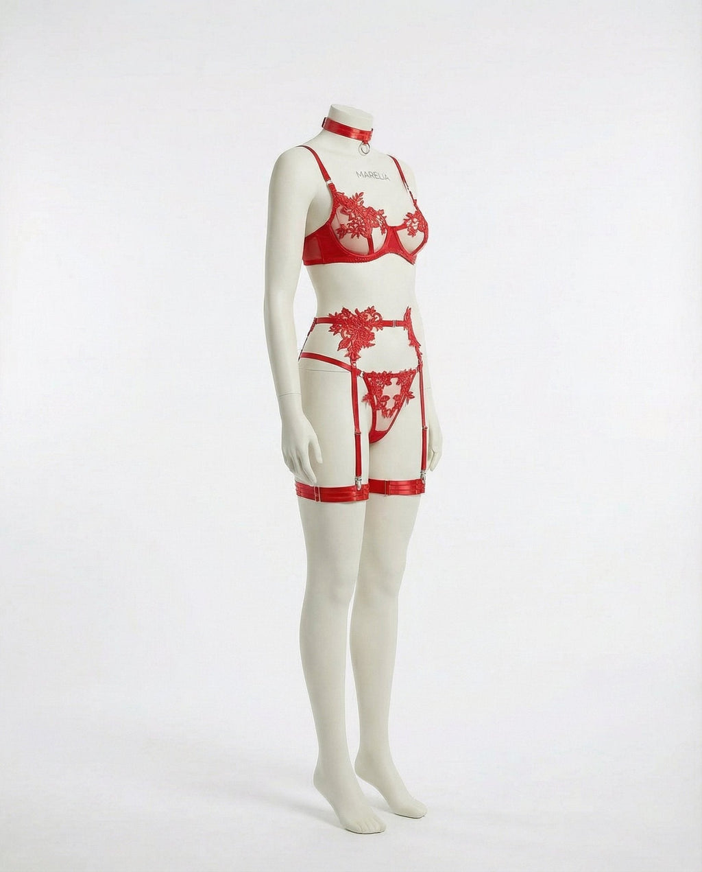 Lace Appliqué Bra G - String And Suspender Set - AR UNIVERSALghntshLingerie Set
